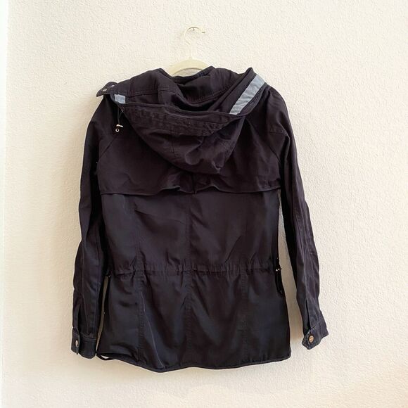 Zara Basic Black Zip Hooded Pockets Cinched Waist Windbreaker Jacket Size M - Picture 13 of 13